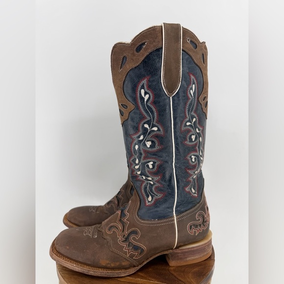 Rockin Leather Shoes - Rockin Leather Women’s Tall Distressed Brown Boot w/ Blue Shaft 2121 Size 9.5